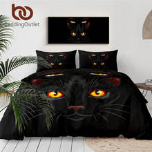Jogo de cama aquarela olho de animal, jogo de cama preto de gato, tecidos, 3 peças 2024 - compre barato