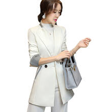 Chaqueta de estilo coreano para mujer, Blazer ajustado de talla grande, largo medio, elegante, para oficina, color blanco y negro, para primavera y otoño, novedad 2024 - compra barato