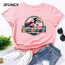 Jfunção y camiseta feminina casual de algodão, camiseta de mulher estampada e grande, gráfica, tops 2024 - compre barato