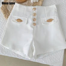 Unua amo Black White Summer Shorts Women Fashion Metal Feather Buttons Fake Pocket Decoration High Waist Wide Leg Suit Shorts 2024 - buy cheap