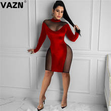VAZN-vestido Sexy transparente de encaje para cumpleaños, minivestido de manga larga, cuello redondo, 2020 2024 - compra barato
