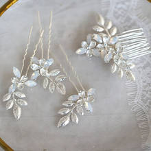 Floralbride liga de opala folha de cristal strass, conjunto de penteado de cabelo de noiva, acessórios para casamento, joias para mulheres 2024 - compre barato