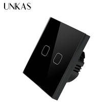 Unkas-interruptor elétrico, padrão europeu, sensível ao toque, 2 gang, 1 way, cristal, painel, com fio único