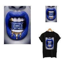 Нашивки для губ синего цвета с утюгом для одежды «сделай сам», моющаяся женская футболка, термонаклейка на одежду, аппликация для сексуальных губ Dec 2024 - купить недорого