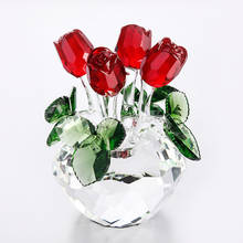 Estatuilla de flor de rosa de cristal, escultura de flor de cristal, decoración de boda para el hogar, adorno en miniatura, regalo bonito, artesanías de cristal de recuerdo 2024 - compra barato