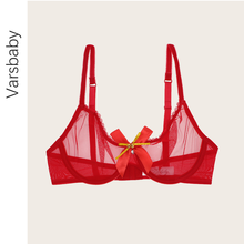 Varsbaby sexy bow 3/4 cup transparent underwear underwire breathable christmas big red bras 2024 - buy cheap