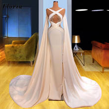 Sexy Straps Prom Dresses Robe De Soiree Dubai Beading Crystals Evening Gowns Floor Sleeves 2021 Middle East Couture Arabic Party 2024 - buy cheap