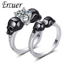 Erluer casal anéis conjunto para as mulheres moda vintage branco zircão jóias mulher crânio preto anel de noivado casamento jóias 2024 - compre barato