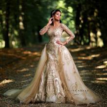 Роскошные арабские свадебные платья в форме русалки с нарукавниками женские мусульманские свадебные платья марокканские исламские Свадебные платья 2024 - купить недорого