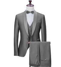 Men Suit Satin Casual Formal Three Pieces Business Groomsmen Grey White Burgundy Lapel Tuxedos for Wedding Blazer+Pants+Vest 2024 - buy cheap
