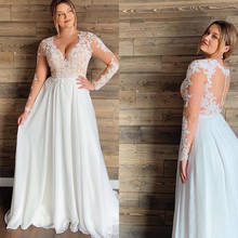 Plus size vestido de casamento 2020 mangas compridas chiffon apliques praia vestido de noiva mangas compridas barato de alta qualidade vestido de casamento 2024 - compre barato