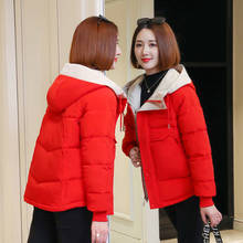 2020 jaqueta feminina curta acolchoada com capuz, casaco feminino de inverno jaqueta vermelha acolchoada de algodão, roupa grossa de uso externo para mulheres casaco básico hoca 2024 - compre barato