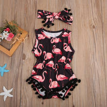 Toddler Baby Girl 2pcs Sleeveless Bodysuit Hairband Jumpsuit Outfits Flamingo Sunsuit Four Corners Romper 2024 - buy cheap