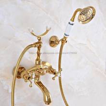 Luxury Bathtub Faucets Gold Brass Bathroom Faucet Mixer Tap Wall Mounted Hand Held Shower Sprayer Tub Mixer Tap Nna945 2024 - buy cheap