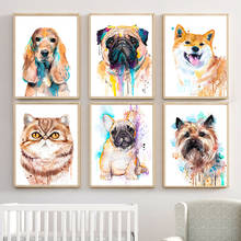 Животные, французский бульдог, Акита, собака, кот, настенная Картина на холсте, скандинавские постеры и принты, настенные картины для гостиной, домашний декор 2024 - купить недорого