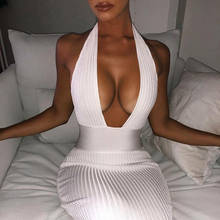 UZZDSS Halter Backless Sexy Knitted Pencil Dress Women White Off Shoulder Long Bodycon Party Dress Elegant Summer Dress 2021 2024 - buy cheap