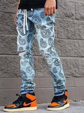 Calças de brim magros masculinas novo estilo streetwear nova moda jacquard denim calças casuais lápis solto calças de hip hop 2024 - compre barato