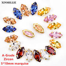 10pcs 5A-Grade Zircon 5*10mm Marquise Rhinestones In Gold Claw Super Flash Crystal Sewing Luxury Wedding Garment/Bags/Shoes DIY 2024 - buy cheap