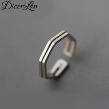 Anéis hexagonal de joias cor prata pura real para mulheres, anel de dedo aberto para casamento 2024 - compre barato