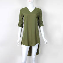 Women Sexy V Neck Mini Chiffon Dress Casual Long Sleeve Loose Solid Cute Tunic Shirt Dress Fashion Irregular Plus Size LX015 2024 - buy cheap