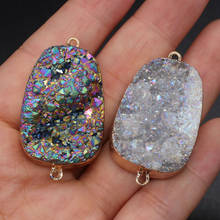 Natural Druzy Agates Pendants Charms Stone Connector Rectangle  Pendant Connector DIY for Necklace or Jewelry Making 23x35mm 2024 - buy cheap