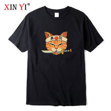 Мужская футболка высокого качества XIN YI, забавная футболка из 100% хлопка с принтом кошки, Повседневная Свободная Мужская футболка с коротким рукавом и круглым вырезом, футболки, топы 2024 - купить недорого