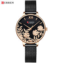 Moda casual curren relógios femininos preto moda elegante quartzo relógio de aço inoxidável senhoras relogios feminino flor 2024 - compre barato