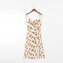 Vestido feminino casual de verão, estampa floral, laço decorado, slim, alça 2024 - compre barato