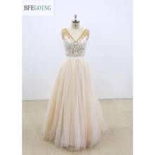 Champagne Tulle Lace V-Neck Bridal Dresses Sleeveless Floor -Length A-Line Wedding Gowns Custom Made 2024 - buy cheap