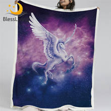 BlessLiving-Manta de microfibra mullida para cama, Cobertor psicodélico de unicornio, caballo volador, nebulosa espacial, color rosa 2024 - compra barato