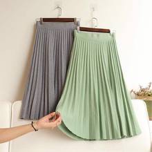 Women 2020 Spring Autumn New Fashion A-line Skirts Female Elegant Mid-long Skirt Ladies Solid Color Knitted Pleated Skirts M225 2024 - buy cheap