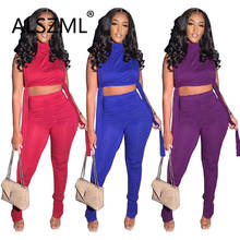 Simple Pure Color O Neck Sleeveless Crop Top And Leggings  2 Pieces Set Sexy Tight Club Party Tracksuits 2024 - buy cheap