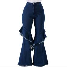 Pantalones vaqueros largos Acampanados para mujer, ropa de calle con volantes azules, de cintura alta, informal, primavera y otoño, Y2k, envío directo 2024 - compra barato