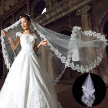 1.5 Meter White Color Cathedral Wedding Veils One Layer Bridal Veil Appliques Long Lace Edge No Comb Wedding Accessories 2024 - buy cheap