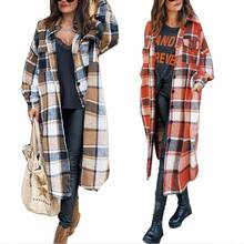 2021 New Style Female Overcoat Autumn Long Shirts Jackets Plaid Turn-Down Collar Long Sleeve Woolen Coat for Women 2024 - buy cheap