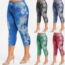 Printed False Denim Short Leggings 3\4 Women Jeans Leggings High Waist Breeches Capri Pants Super Elastic Jeggings 2024 - buy cheap
