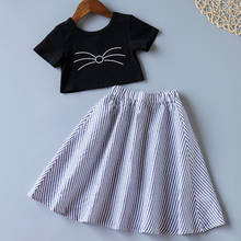 Детская одежда новый летний комплект одежды для девочек из 2 предметов, черная короткая футболка + длинные юбки в полоску Одежда для маленьких девочек 2024 - купить недорого