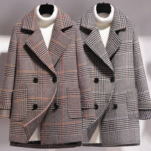 Casaco de lã xadrez retrô feminino, casaco liso com lã tricotada, popular, outono e inverno 2024 - compre barato