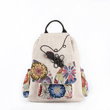 New national string appliques women casual backrack!Nice floral prints Bohemian lady hasp backpacks Top-sale canvas backruck 2024 - buy cheap