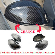 Cubierta de espejo retrovisor de coche, cubierta trasera negra con patrón de fibra de carbono, para BMW Serie 3, BMW E90, E91, 320i, 325i, 330i, 335i, 2005, 2006, 2007, 2008 2024 - compra barato