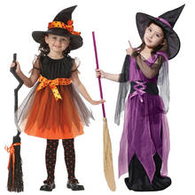 2-12 Girls Halloween Princess Costume Pumpkin Witch Cosplay Dress With Hat Children Clothes Baby Girls Party Dress Kids Clothing 2024 - buy cheap