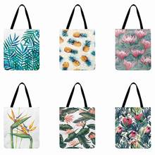 Tropical Plant Print Tote Bag Casual Foldable Shopping Bag Linen Fabric Bag Ladies Shoulder Bag Outdoor Beach Bag Daily Hand Bag 2024 - buy cheap