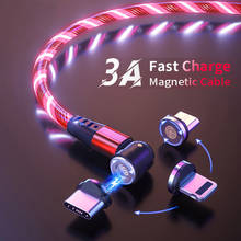 3A Magnetic Flow Luminous Lighting Charging Mobile Phone Cable Cord Charger Wire For Samaung LED Micro USB Type C For iPhone 2024 - buy cheap