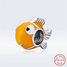 Pulseira para europa 100%, bracelete de prata esterlina 925, amarelo, contas com berloque de peixe pequeno, pingente de nemo, jóias de luxo 2024 - compre barato