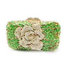 Female Wedding Crystal Evening Bags Green Rhinestone Women Clutches Bags Hollow Out Floral Diamond Female Party Purse Handbags 2024 - buy cheap