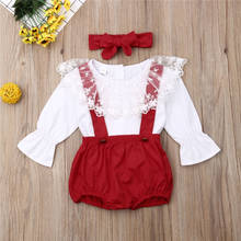 Conjunto de ropa para recién nacidos de 0 a 24 meses, Camiseta de cuello redondo de encaje blanco, monos rojos para niñas, trajes infantiles, conjunto de Ropa para Niñas 2024 - compra barato