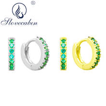 Slovecabin-pendientes de aro de circón verde para mujer, de Plata de Ley 925, Huggies de tamaño Mini, con cristal llamativo, fabricación de joyas 2024 - compra barato
