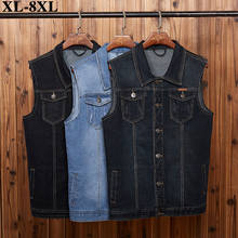 5XL 6XL 7XL 8XL 2020 новый мужской джинсовый жилет Модный повседневный классический приталенный Жилет джинсовый пиджак мужской синий черный серый 2024 - купить недорого