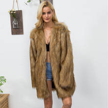 Women Brown Faux Fur Coat Winter Thicken Warm Woman Fur Jackets Long Style V neck Casual Outwear Shaggy Overcoat Streetwear 2024 - buy cheap