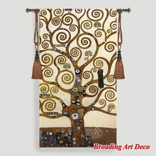 Gustav Klimt-tapiz de árbol de la vida para colgar en la pared, tejido de Jacquard, decoración textil para el hogar, 100% de algodón grande de 13x76cm 2024 - compra barato